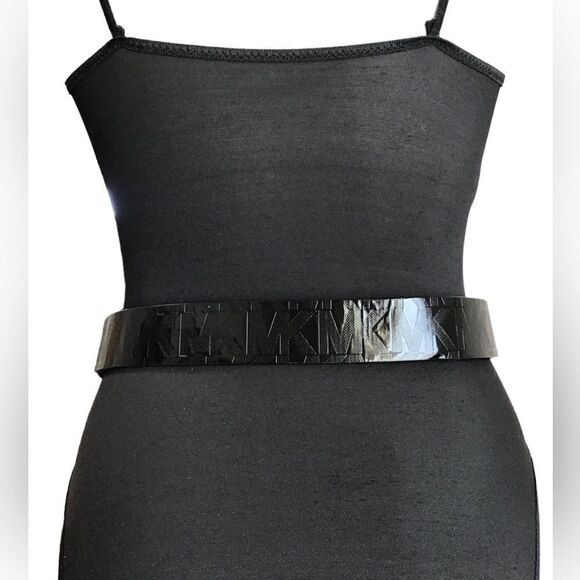 MICHAEL Michael Kors Black Synthetic Patent Leather Logo MK Belt Size Medium - Picture 3 of 11